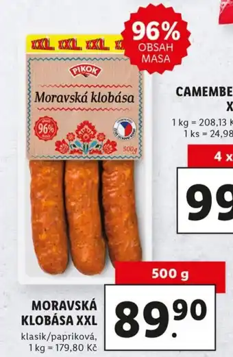 Lidl Pikok moravská klobása xxl 500g nabídka