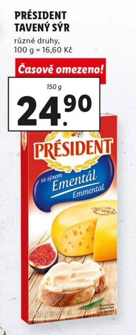 Lidl Président tavený sýr 150g nabídka