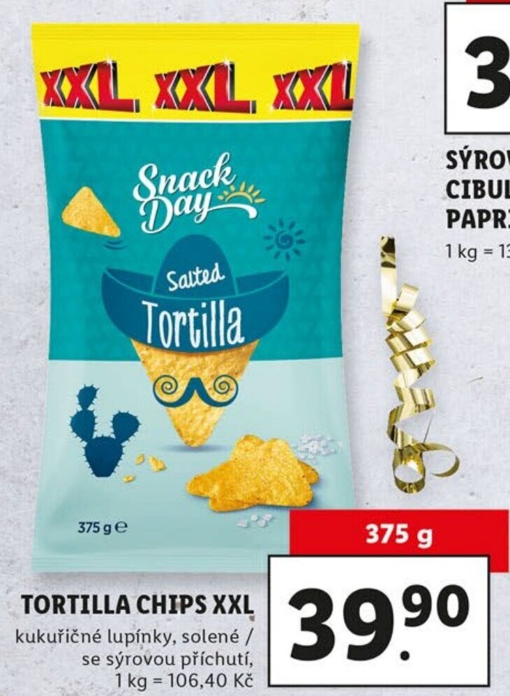 Snack Day Tortilla chips XXL kukuřičné lupínky, solené/se sýrovou