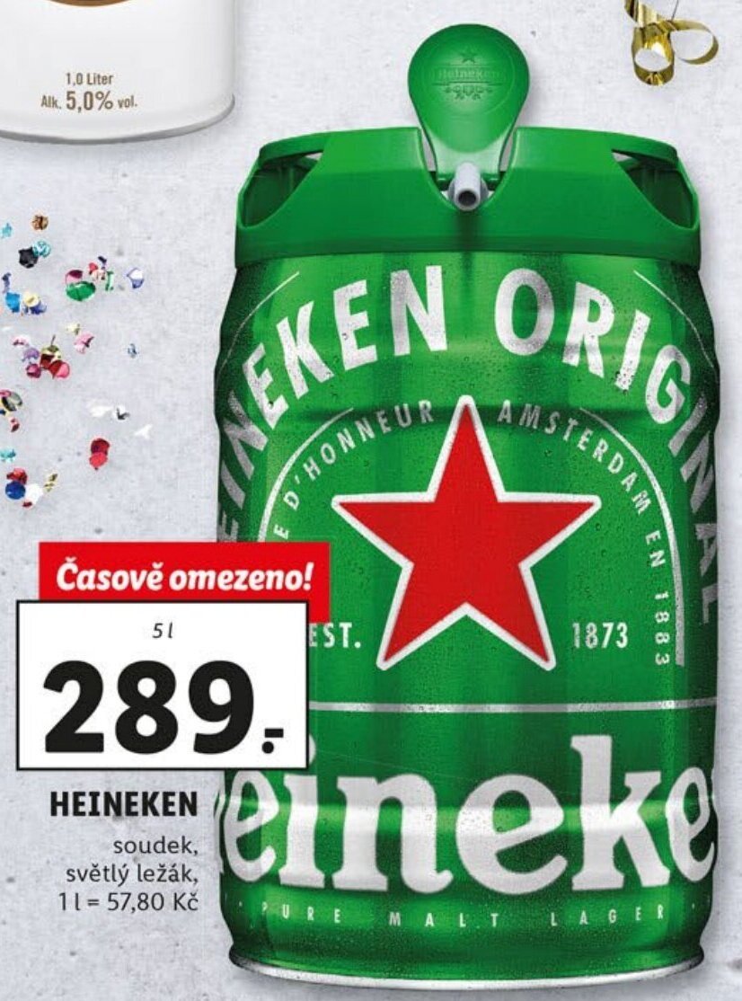 Heineken soudek, světlý ležák 5l nabídky v Lidl