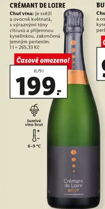 Lidl Crémant de Loire Chut' vina je svěží a ovocné květnatá, s výraznymí tóny citrusů a příjemnou kyselinkou 0,75l nabídka