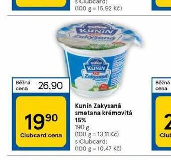 Tesco Kunín zakysaná smetana krémovitá 15% nabídka