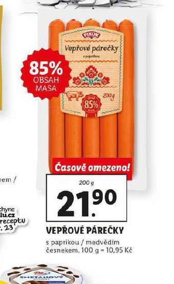 Lidl Vepřové párečky nabídka