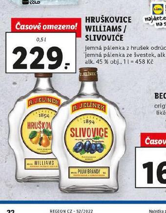 Lidl Hruškovice williams / slivovice nabídka