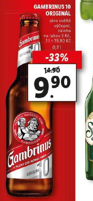 Lidl Pivo gambrinus originál 10 nabídka
