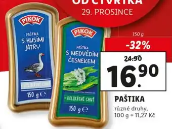 Lidl Pikok Paštika různé druhy 150g nabídka