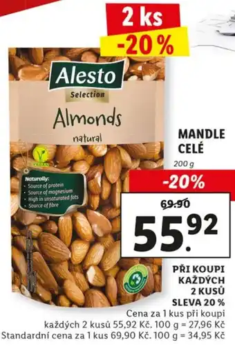 Lidl Alesto mandle celé 200g nabídka