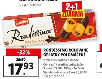 Lidl Sondey rondissimo rolované oplatky polomáčené 125g nabídka