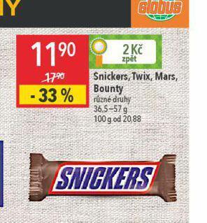 Globus Snickers, twix, mars, bounty nabídka