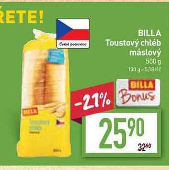 Billa Billa toustový chléb máslový 500 g nabídka
