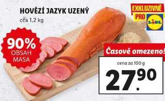 Lidl Hovězí jazyk uzený, cena za 100 g nabídka