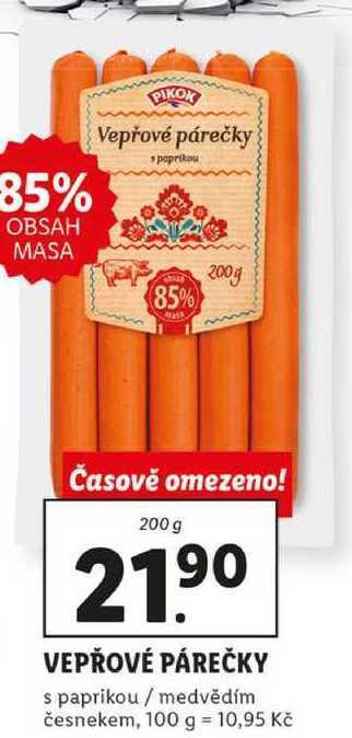 Lidl Vepřové párečky, 200 g nabídka