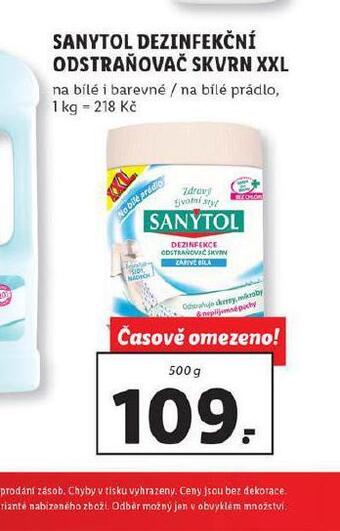 Lidl Sanytol dezinfekční odstraňovač skvrn xxl nabídka