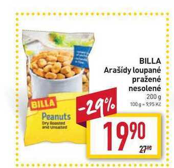 Billa Billa arašídy loupané pražené nesolené 200 g nabídka