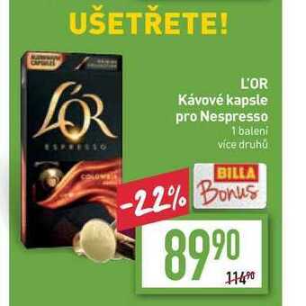 Billa L'or kávové kapsle pro nespresso 1 balení nabídka