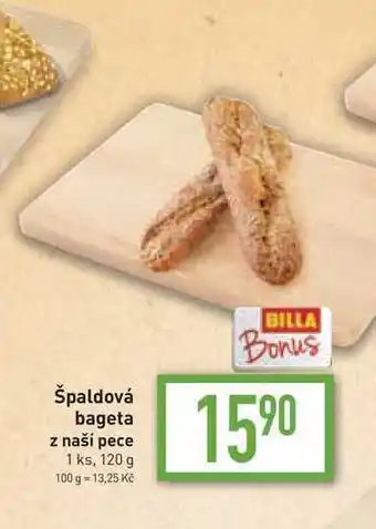Billa Špaldová bageta z naší pece 1 ks, 120 g nabídka