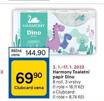 Tesco Harmony toaletní papír dino 8 rolí. 3 vrstvy nabídka