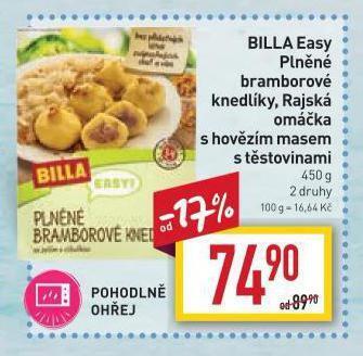 Billa Plněné bramborové knedlíky masem nabídka