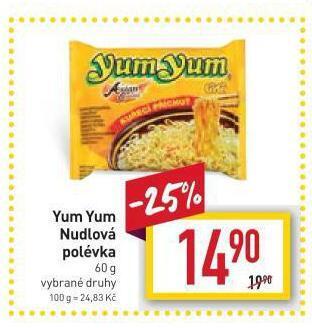 Billa Yum yum nudlová polévka nabídka