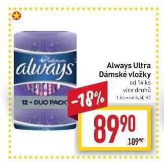 Billa Always dámské vložky nabídka