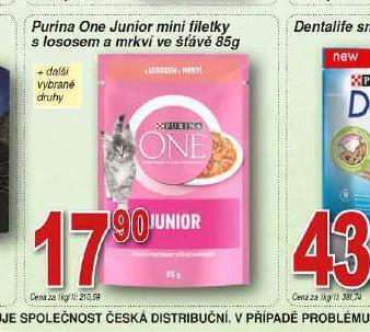 Hruška Purina one junior mini filetky s lososem a mrkví ve šťávě nabídka