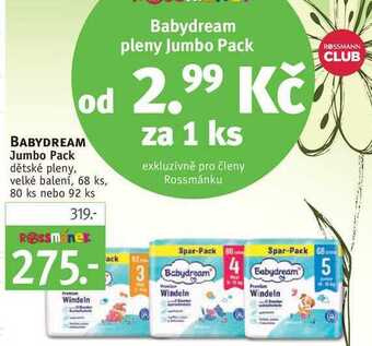 Rossmann Babydream jumbo pack dětské pleny, 68 ks, 80 ks nebo 92 ks nabídka