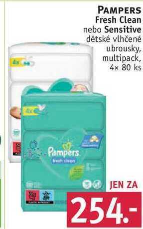 Rossmann Pampers fresh clean nebo sensitive dětské vlhčené ubrousky, 4x 80 ks nabídka