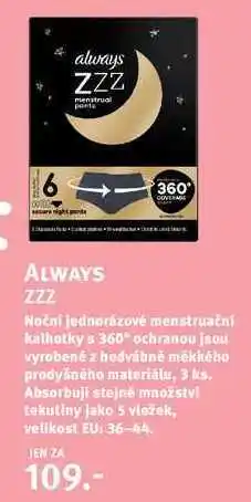Rossmann Always zzz noční jednorázové menstruační kalhotky, 3 ks nabídka