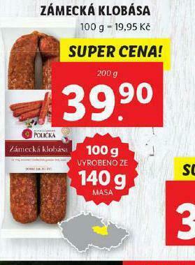 Lidl Zámecká klobása nabídka