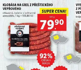 Lidl Klobása na gril z přeštického vepřového nabídka