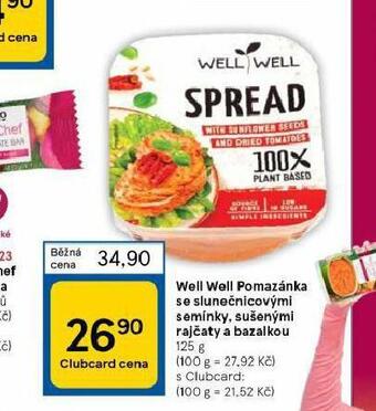 Tesco Well well pomazánka se slunečnicovými semínky, sušenými rajčaty a bazalkou nabídka