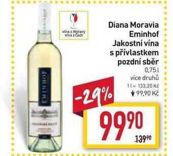 Billa Diana moravia eminhof jakostní vína s přívlastkem pozdní sběr 0,75l nabídka