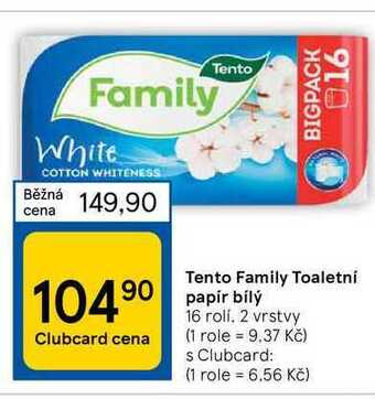 Tesco Tento family toaletní papír bílý 16 rolí, 2 vrstvy nabídka