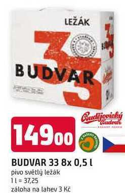 Trefa Budvar 33, 8x 0,5 l nabídka