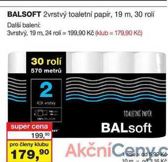 Barvy a laky drogerie Balsoft 2vrstvý toaletní papír, 19 m, 30 rolí nabídka