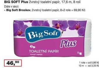 Barvy a laky drogerie Big soft plus 2vrstvý toaletní papír, 17,6 m, 8 rolí nabídka