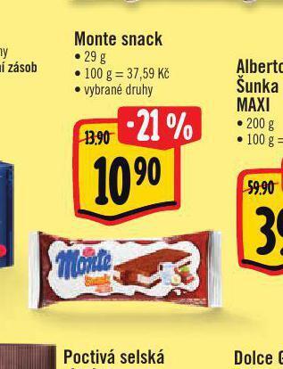 Albert Monte snack nabídka