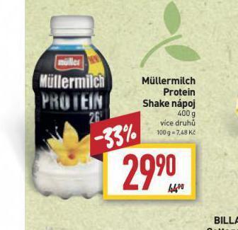 Billa Müllermilch protein shake nápoj nabídka