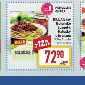 Billa Billa easy boloňské špagety nabídka