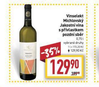 Billa Vinselekt michlovský jakostní vína s přívlastkem nabídka