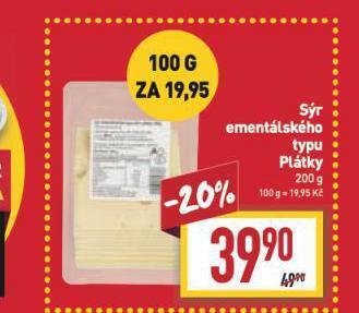 Billa Sýr ementálského typu plátky nabídka