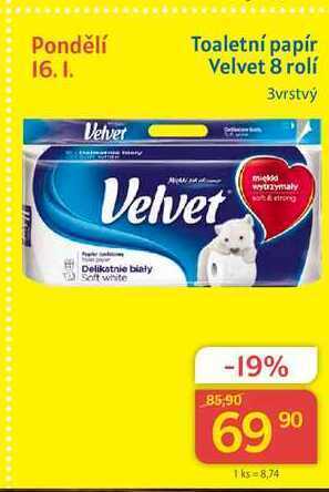 Kubík potraviny Velvet toaletní papír 3vrstvý 8 rolí nabídka
