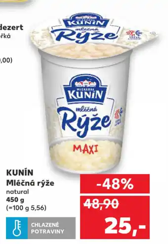 Kaufland Kunín Mléčná rýže natural, 450g nabídka