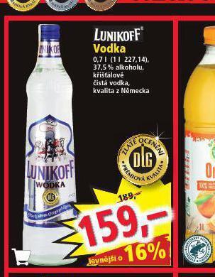 Norma Lunikoff vodka nabídka