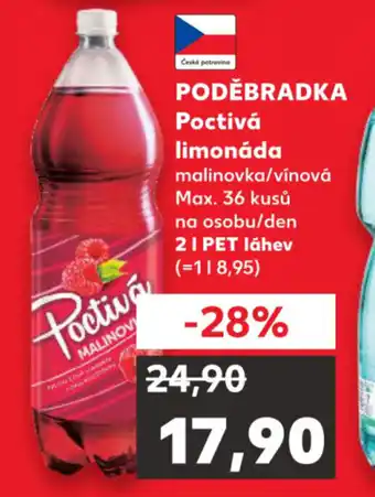 Kaufland Poděbradka poctivá limonáda malinovka/vinová 2l nabídka