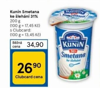 Tesco Kunín Smetana ke šleháni 31% 200g nabídka