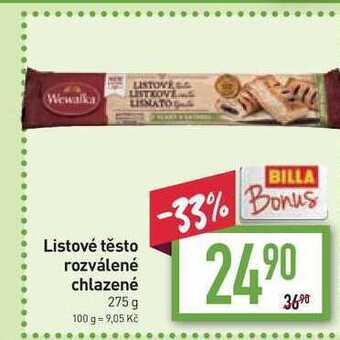 Billa Listové těsto rozválené chlazené 275 g nabídka