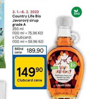 Tesco Country life bio javorový sirup grade a 250 ml nabídka