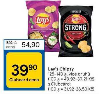 Tesco Lay's chipsy 125-140 g nabídka