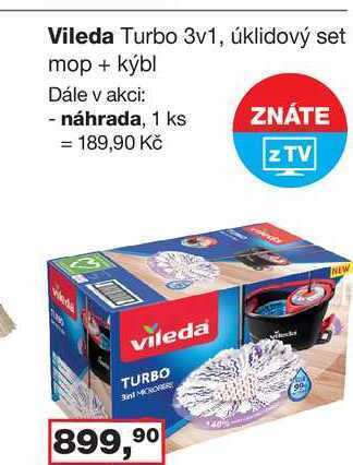 Vileda turbo 3v1, úklidový set mop + kýbl